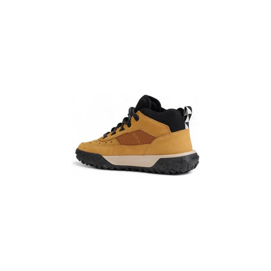Timberland Brown Recycled Leather Sneaker, mid-cut design with rubber sole, eco-friendly men's footwear, side view.