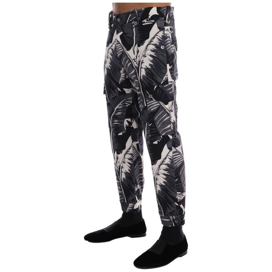 Dolce & Gabbana Elegant Capri Casual Pants in Banana Leaf Print gray-banana-leaf-cotton-pants