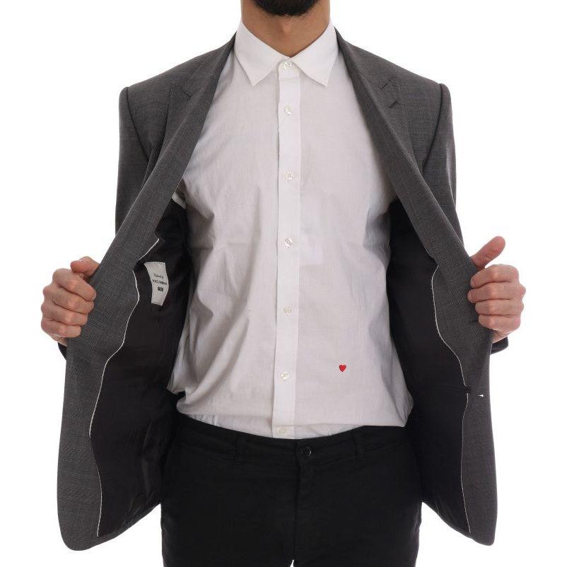 光滑灰色格纹羊毛西装外套