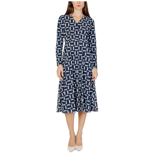Street One blue polyester long dress, fall/winter collection with 100% viscose lining, women's geometric pattern design.