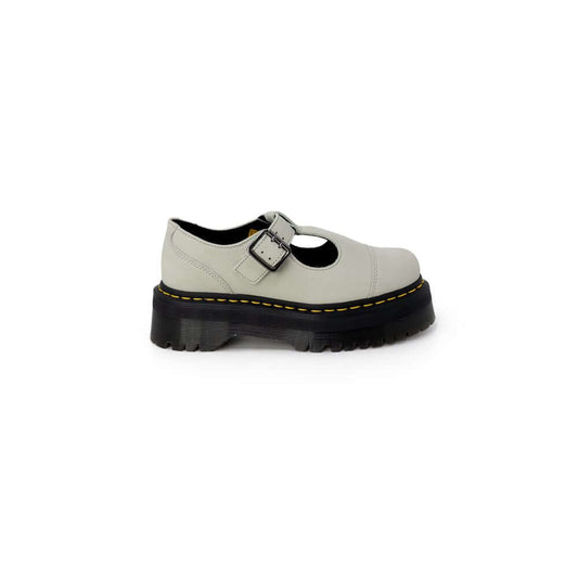 Dr. Martens green suede leather flat shoe for women, spring/summer collection, featuring a 4.5 cm heel, 80% suede, 20% rubber composition.