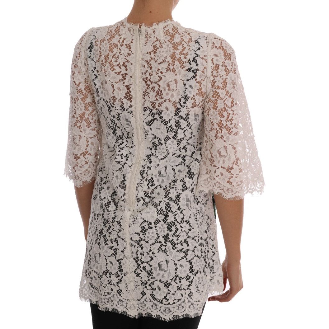 Dolce & Gabbana Elegant White Lace Embellished Mini Blouse Dolce & Gabbana