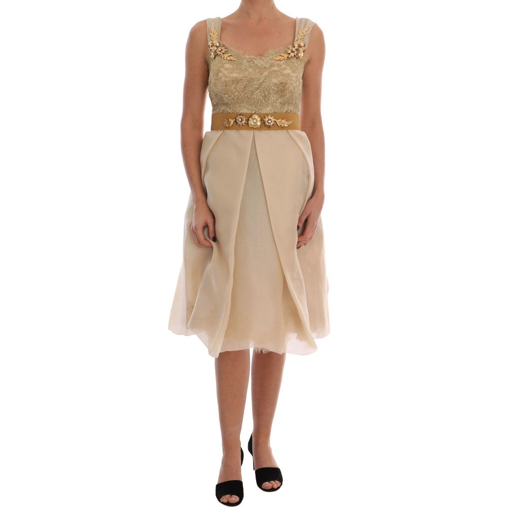 Dolce & Gabbana Gold Silk Crystal Embellished Dress