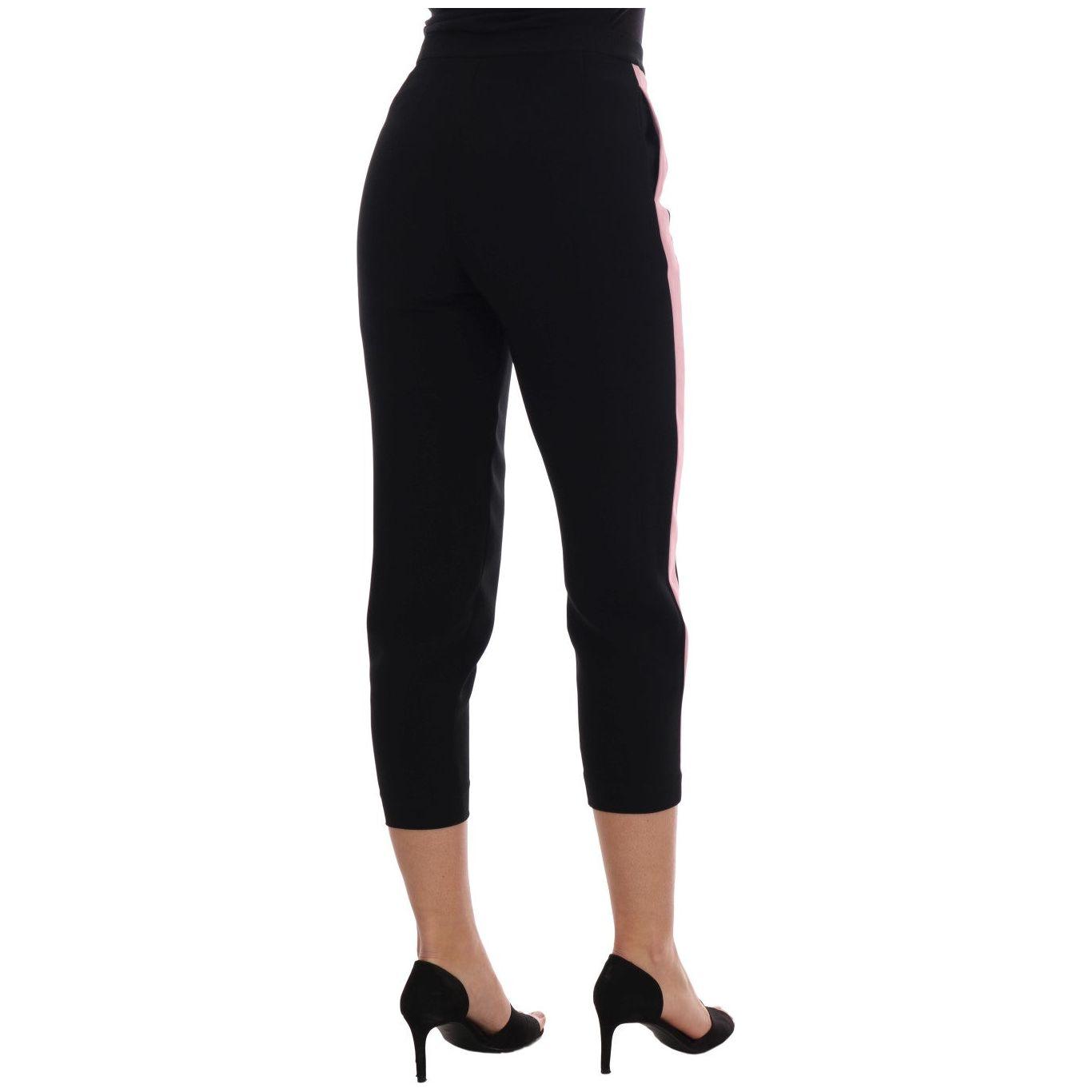 Dolce & Gabbana Black Stretch Pink Stripes Capri Pants Jeans & Pants