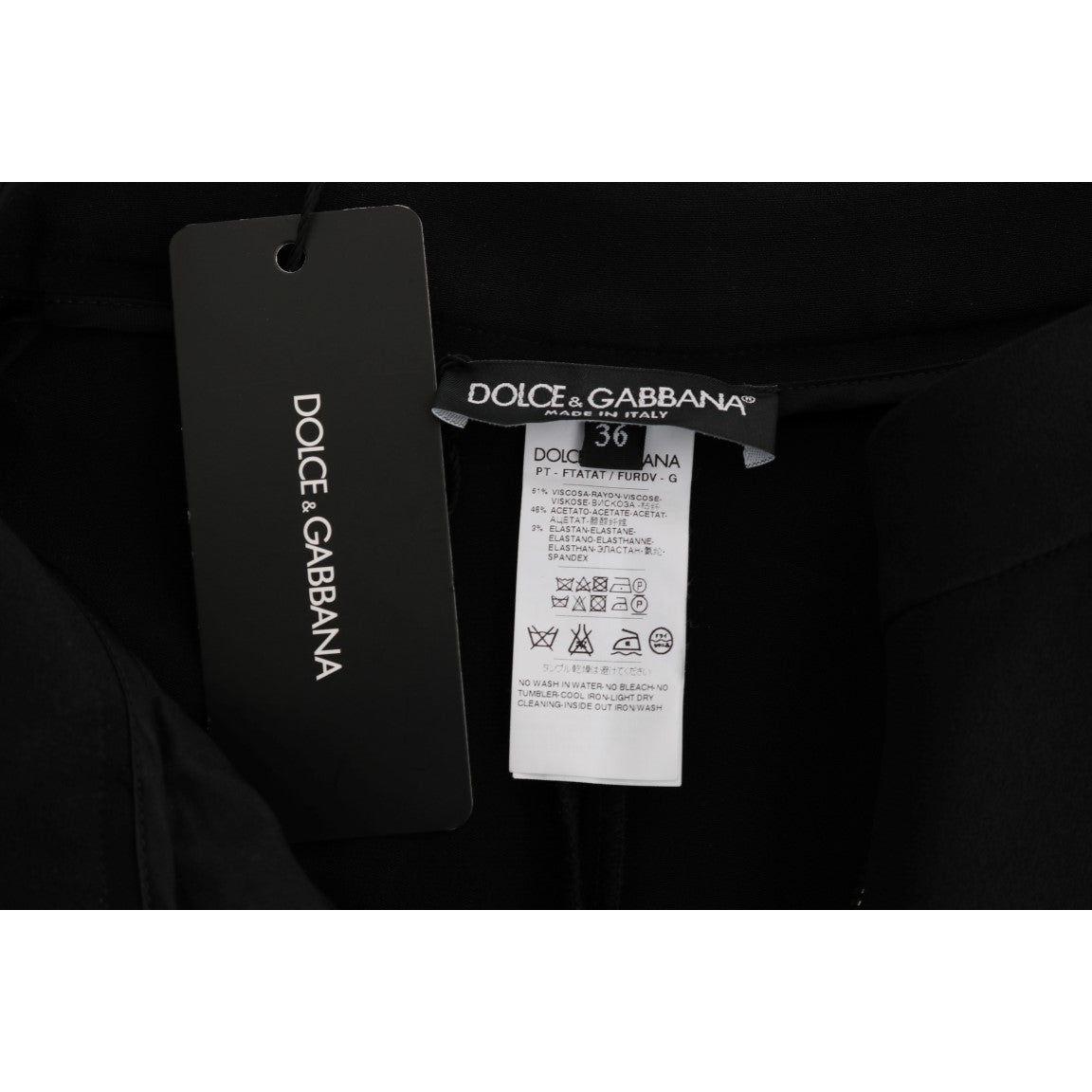 Dolce & Gabbana Black Stretch Pink Stripes Capri Pants Jeans & Pants