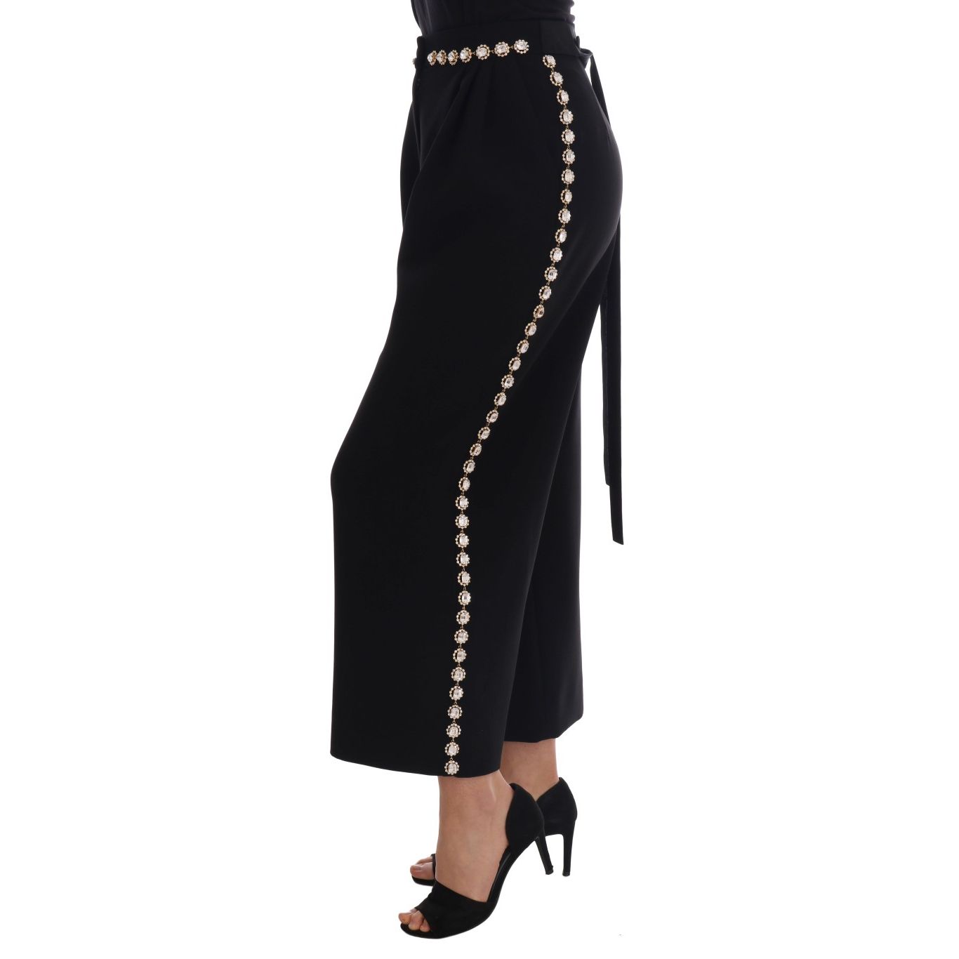 Dolce & Gabbana Black Wool Stretch Crystal Pants