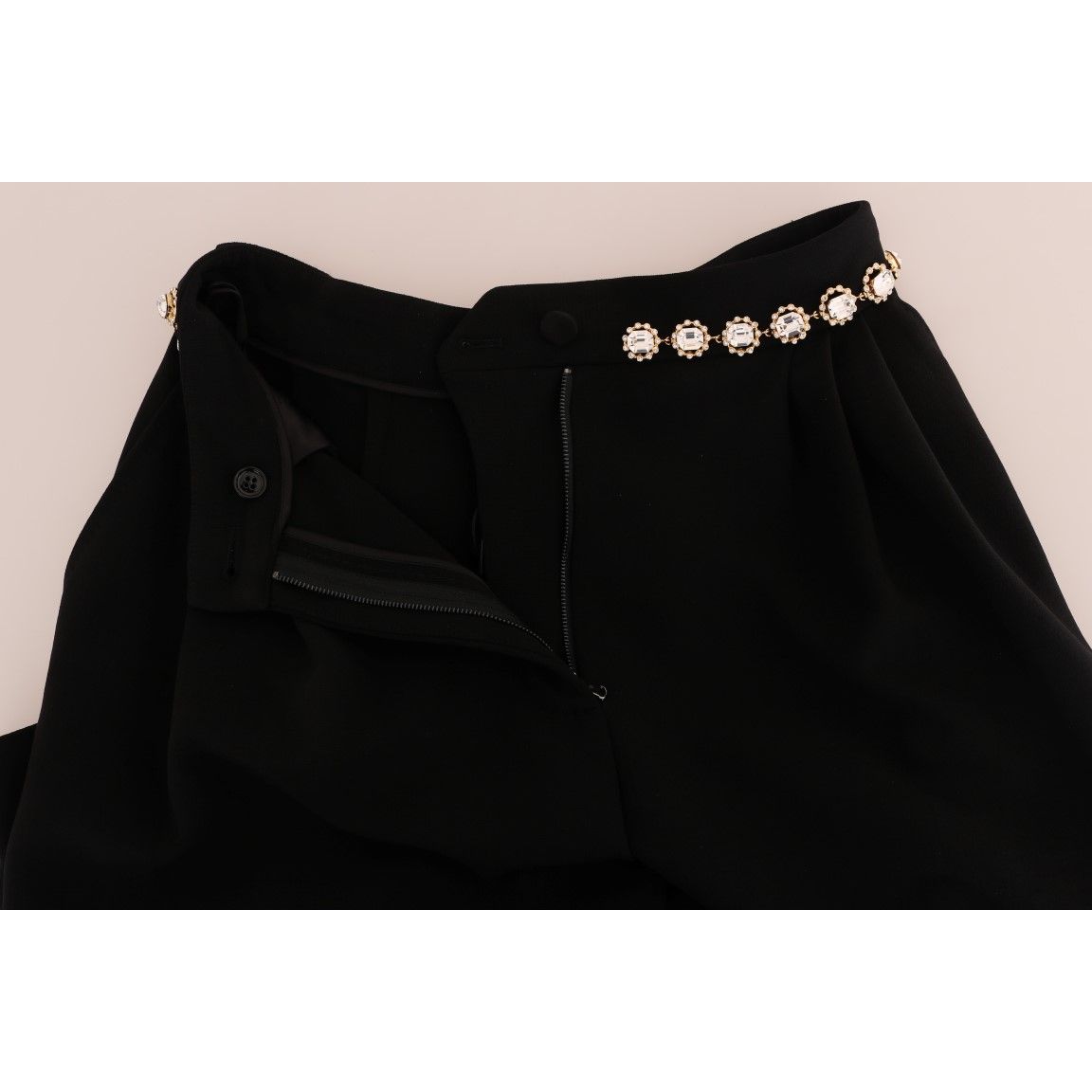 Dolce & Gabbana Black Wool Stretch Crystal Pants