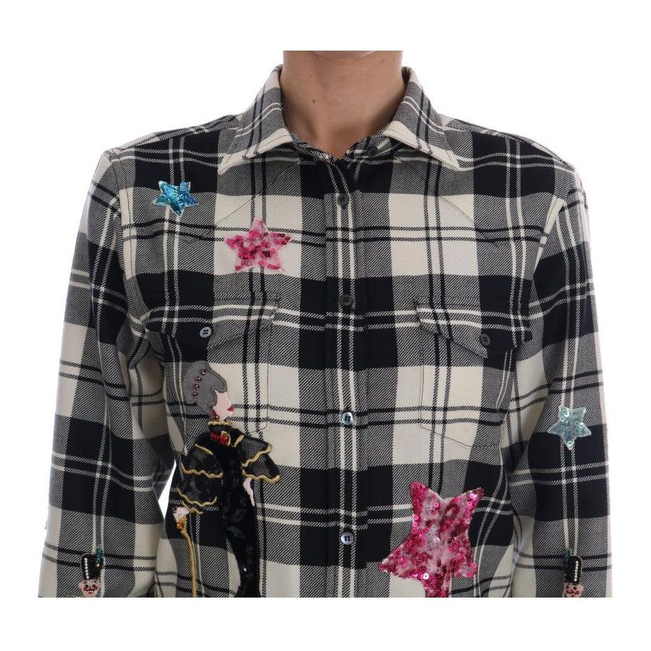Dolce & Gabbana Black White Fairy Tale Crystal Shirt