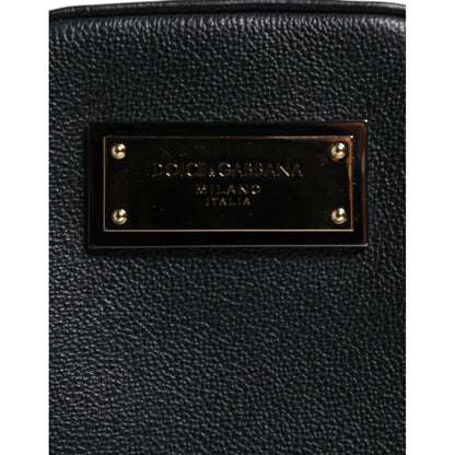 Dolce & Gabbana Black Grain Leather Logo Plaque Clutch Bag