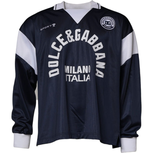 Dolce & Gabbana Blue Logo Jersey Collared Pullover Sweater
