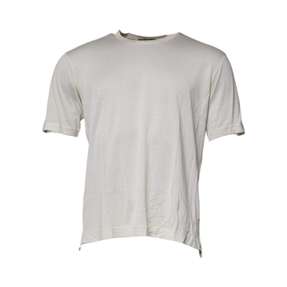 Dolce & Gabbana Off White Silk Crew Neck Short Sleeve T-shirt