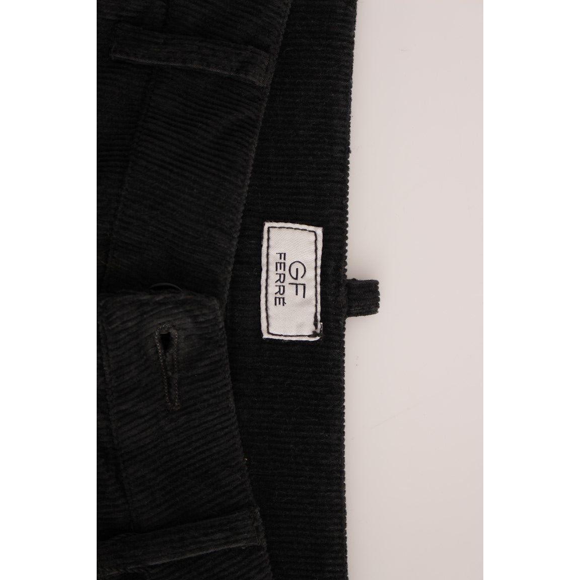 GF Ferre Black Corduroy Cotton Straight Fit Pants Jeans & Pants