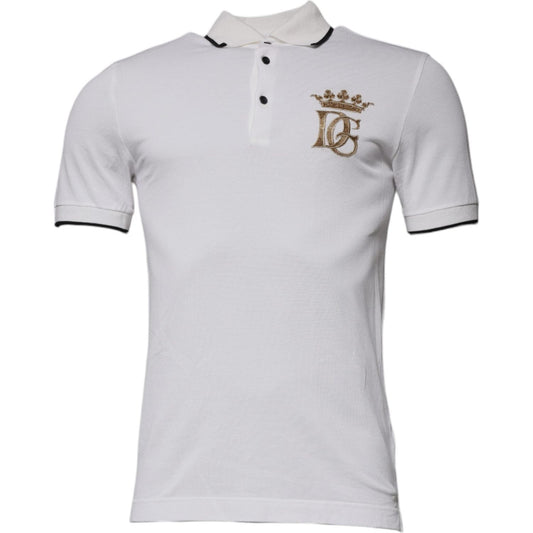 Dolce & Gabbana Off White Crown Cotton Collared Polo T-shirt