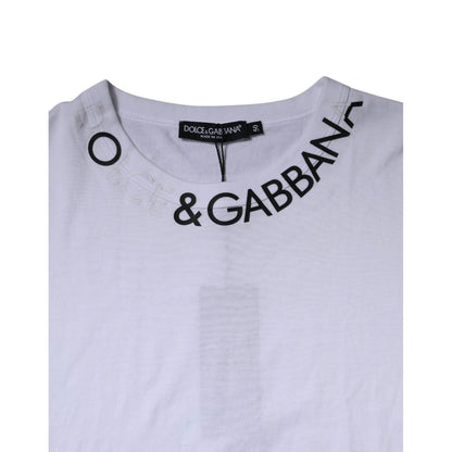 Dolce & Gabbana White Cotton Logo Crew Neck Short Sleeves T-shirt
