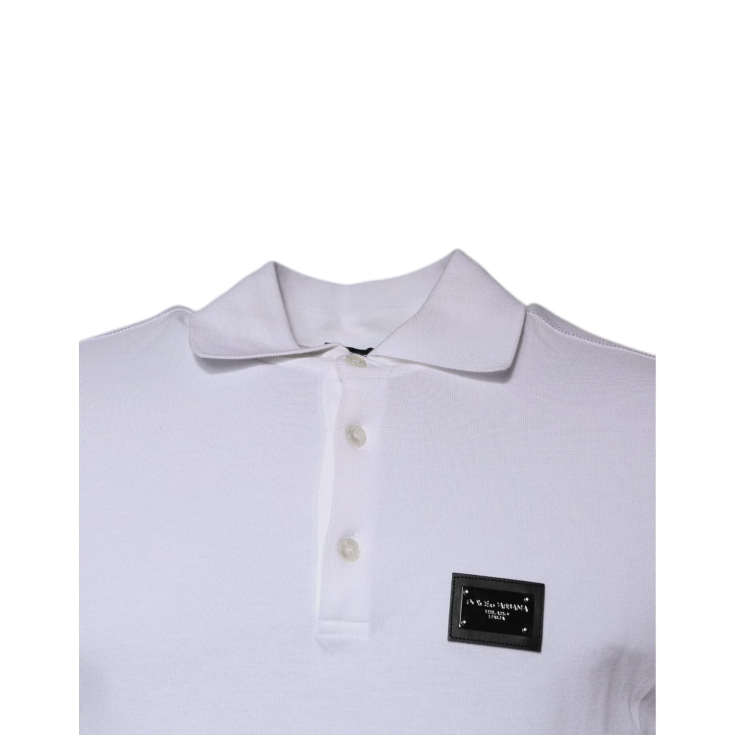 Dolce & Gabbana White Cotton Logo Plaque Collared Polo T-shirt