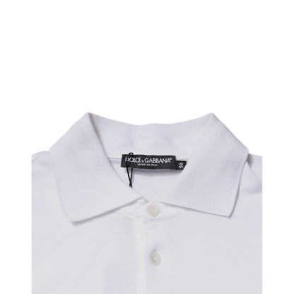 Dolce & Gabbana White Cotton Logo Plaque Collared Polo T-shirt