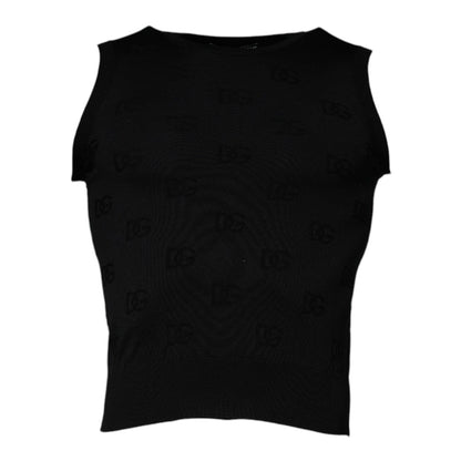 Dolce & Gabbana Black Silk Round Neck Sleeveless T-shirt