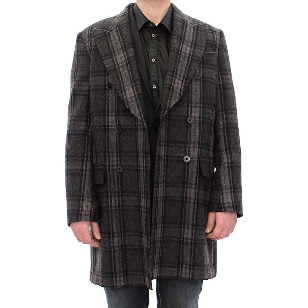 Dolce & Gabbana Sicilia Checkered Wool Blend Coat Coats & Jackets gray-double-breasted-coat-jacket