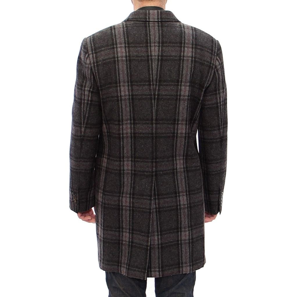 Dolce & Gabbana Sicilia Checkered Wool Blend Coat Coats & Jackets gray-double-breasted-coat-jacket