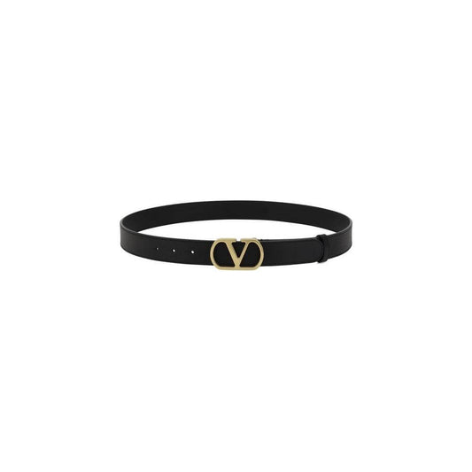 Valentino Garavani leather belt with iconic VLogo gold buckle, luxury fashion accessory