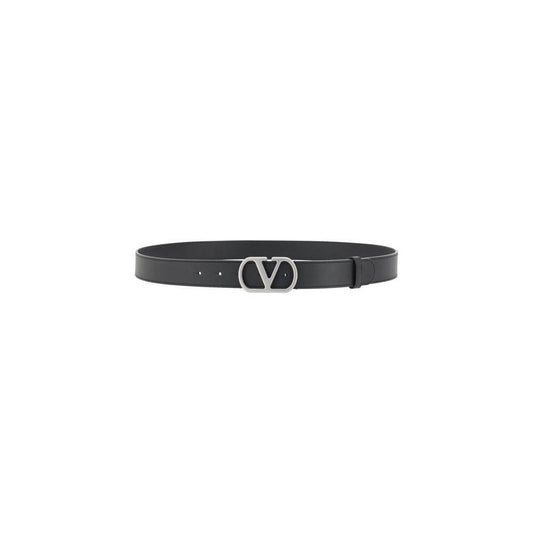 Valentino Garavani VLogo leather belt with contrasting buckle, stylish and refined accessory for any fashionable look.