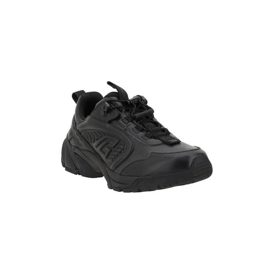 Balmain Cosmic Sneakers in black leather with embossed logo, round toe, elasticized laces, and platform sole for style and comfort.