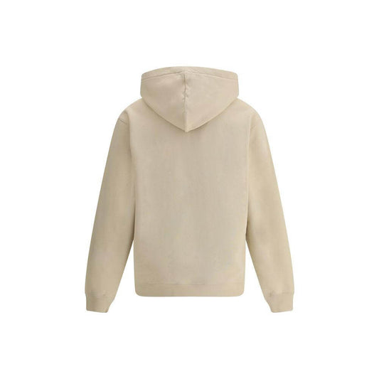 Back view of Jacquemus Logoed Hoodie in beige with a plush interior and ribbed cuffs.