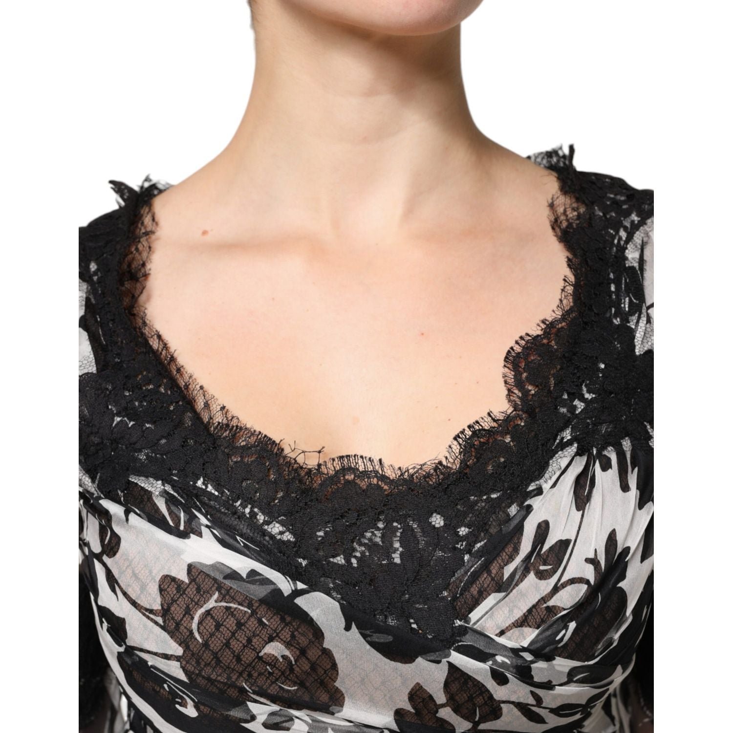 Dolce & Gabbana Black Silk Floral Lace Ricamo Ball Maxi Dress