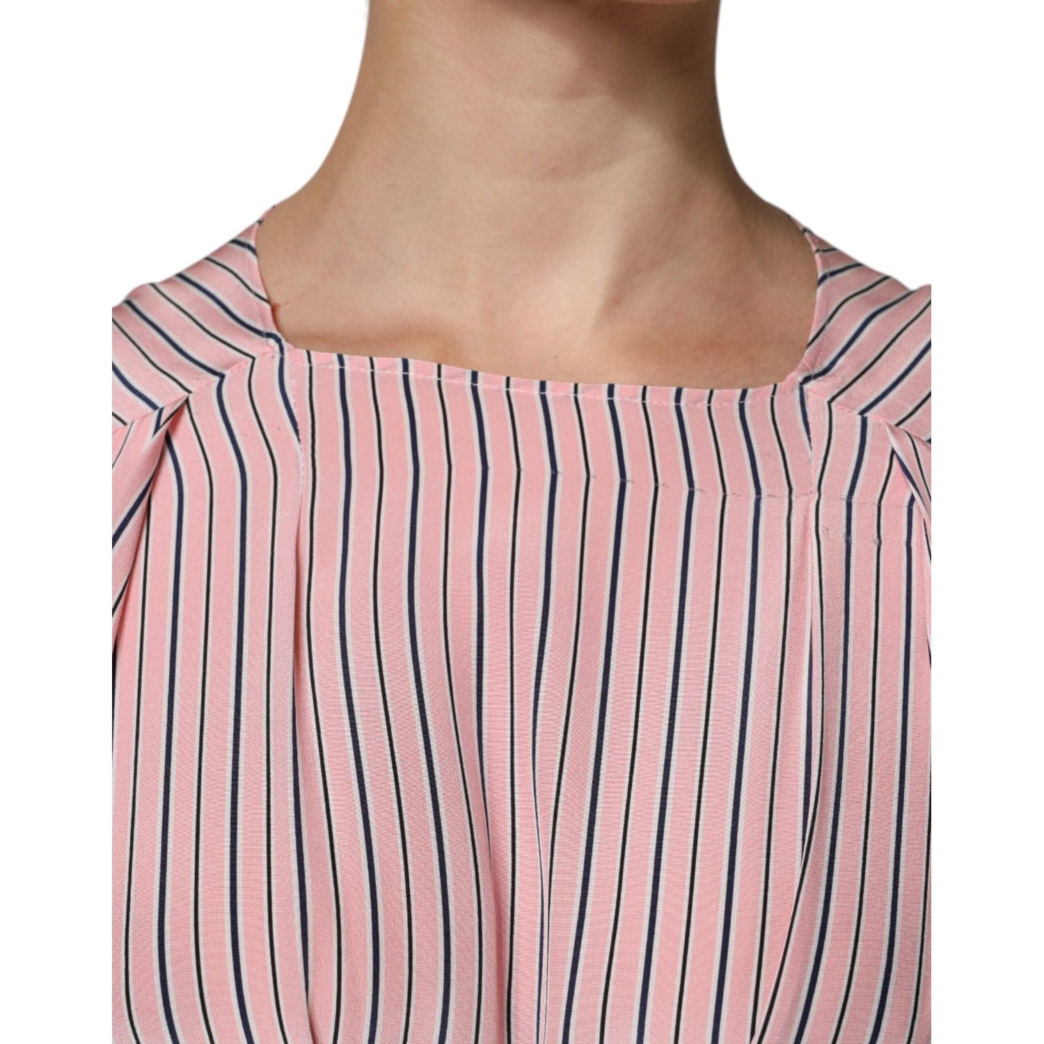 Ermanno Scervino Pink Stripes Silk Long Sleeves Midi Dress