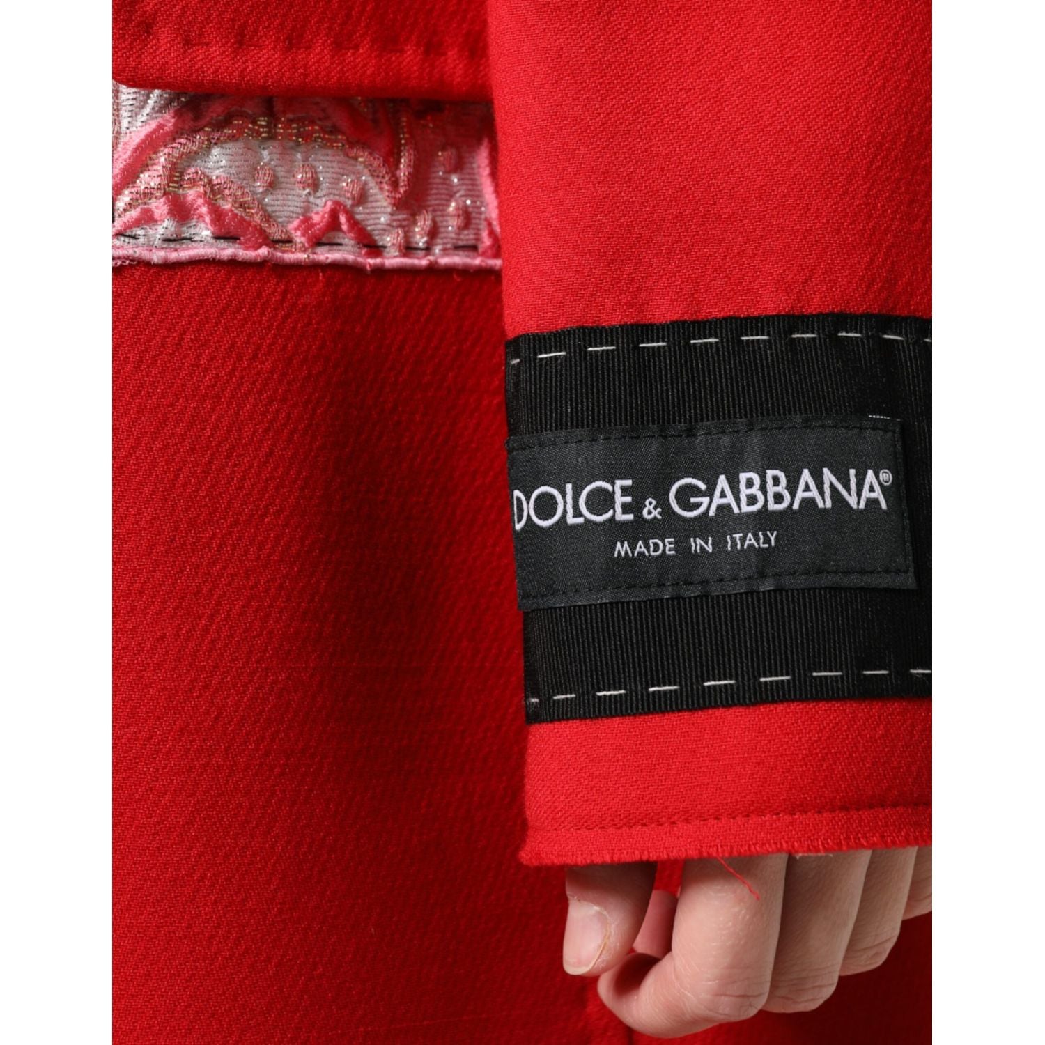 Dolce & Gabbana Red Jacquard Wool Women Trenchcoat Jacket