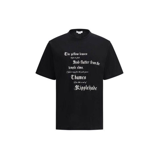 Alexander McQueen black T-shirt with ribbed crew neck and bold maxi print, featuring modern style for comfort and character.