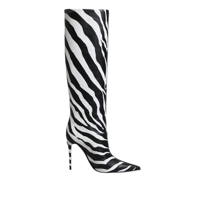 Dolce & Gabbana Black White Zebra Heels High Boots Shoes