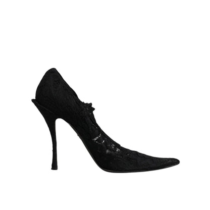 Dolce & Gabbana Black Lace Crystals Mary Jane Pumps Shoes