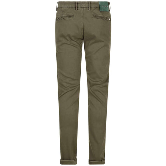 Tramarossa green cotton jeans with turn-up hem, two side and back welt pockets. Made in Italy, super stretch chino trousers.