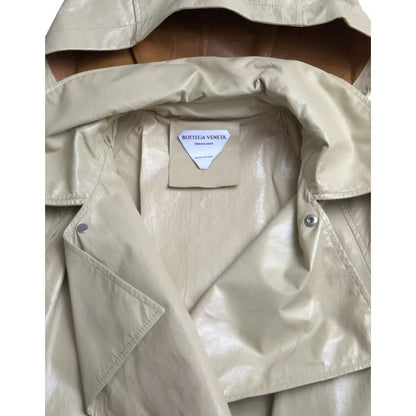 Bottega Veneta Beige Lambskin Leather Trench Coat Jacket