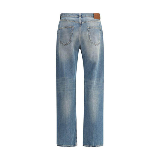 Back view of Alexander McQueen Straight Jeans featuring a classic design with high waist and iconic skull logo plaque detailing.