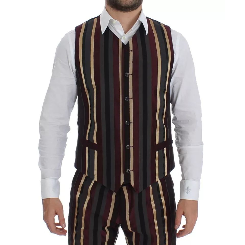 Dolce & Gabbana Multicolor Striped Runway 3 Piece Slim Fit Vest Suit