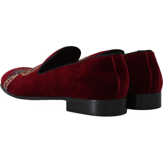 Bordeaux Velvet Sequined Men's Loafers Dolce & Gabbana