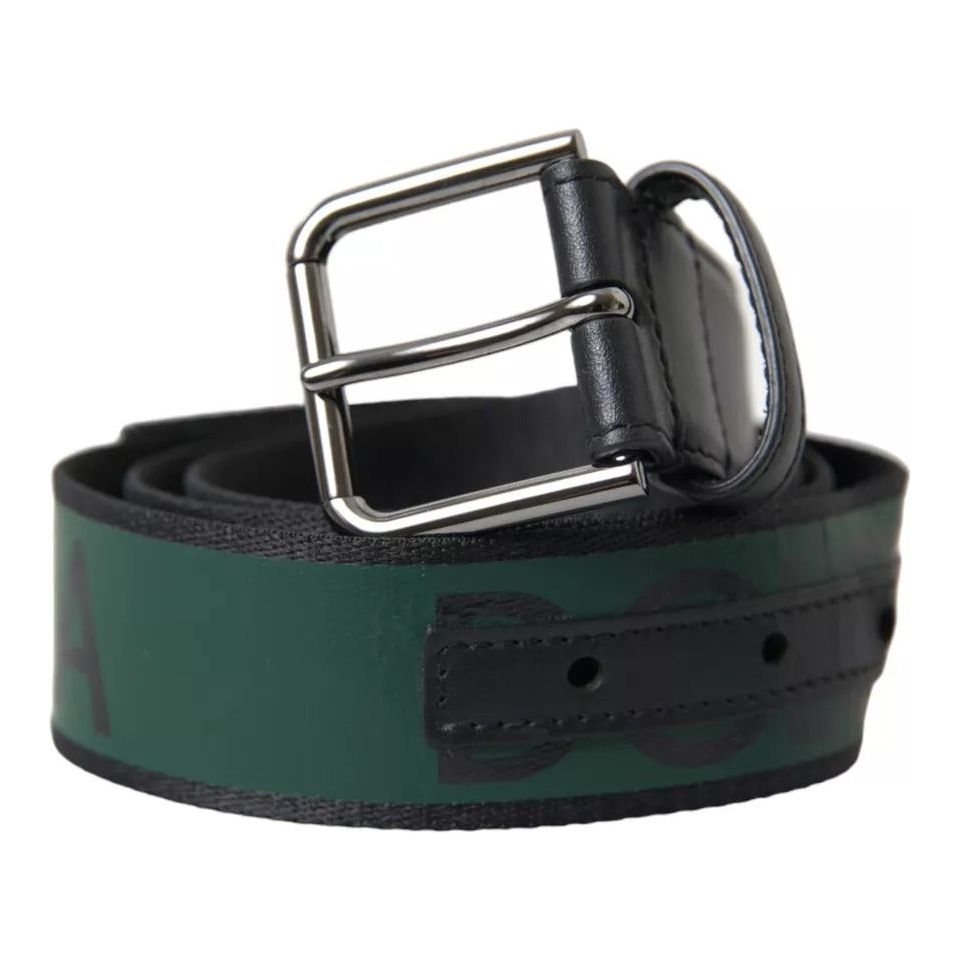 Black Green Leather Silver Metal Buckle Belt Dolce & Gabbana