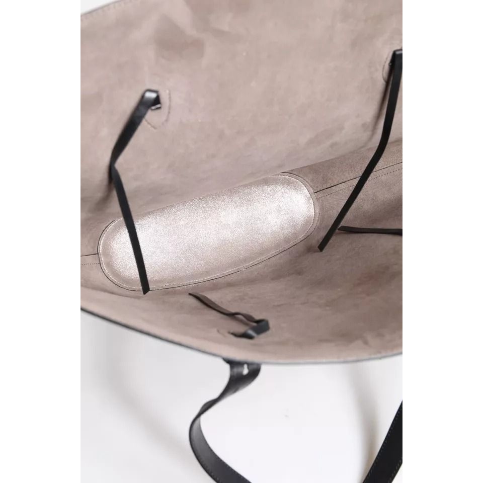 Brunello Cucinelli Black Leather Logo Shoulder Strap Shopping Tote Bag