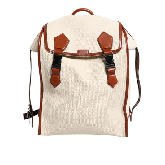 Dolce & Gabbana Beige Brown Canvas Leather Travel Back Pack Bag BAG4041