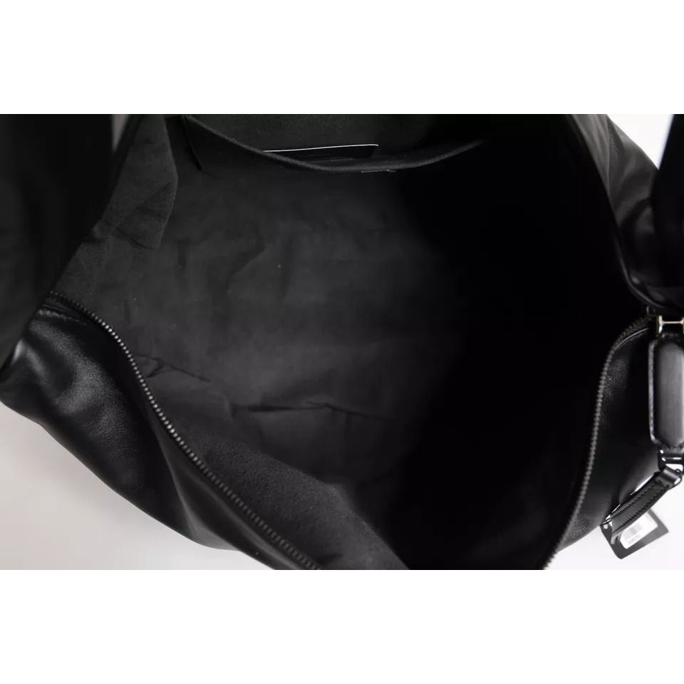 Dolce & Gabbana Black Leather Logo Plaque Shoulder Bag