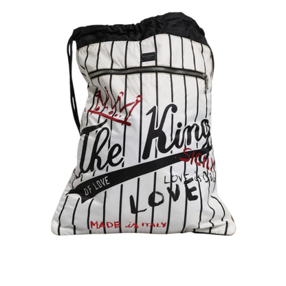 Dolce & Gabbana Black White Striped Polyester Drawstring Backpack Bag
