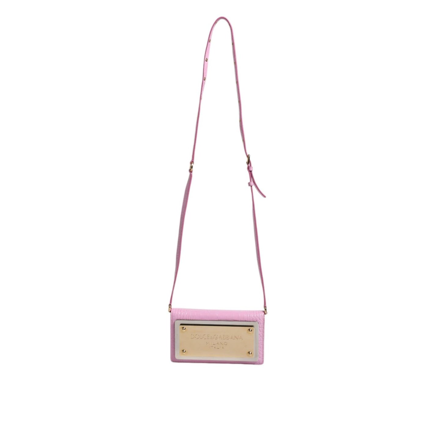 Dolce & Gabbana Pink Exotic Leather Logo Plaque Crossbody Bag