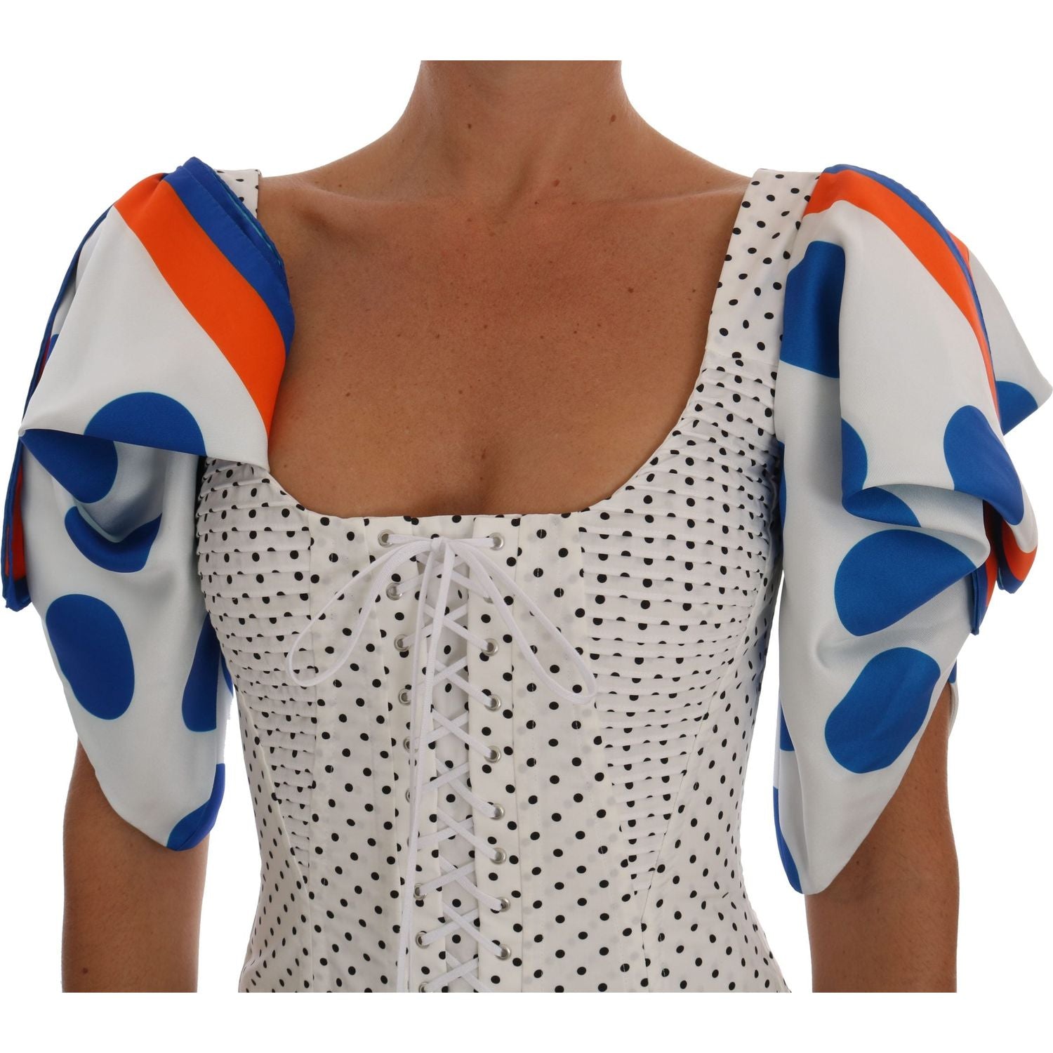 Dolce & Gabbana White Polka Silk Corset Bustier Top
