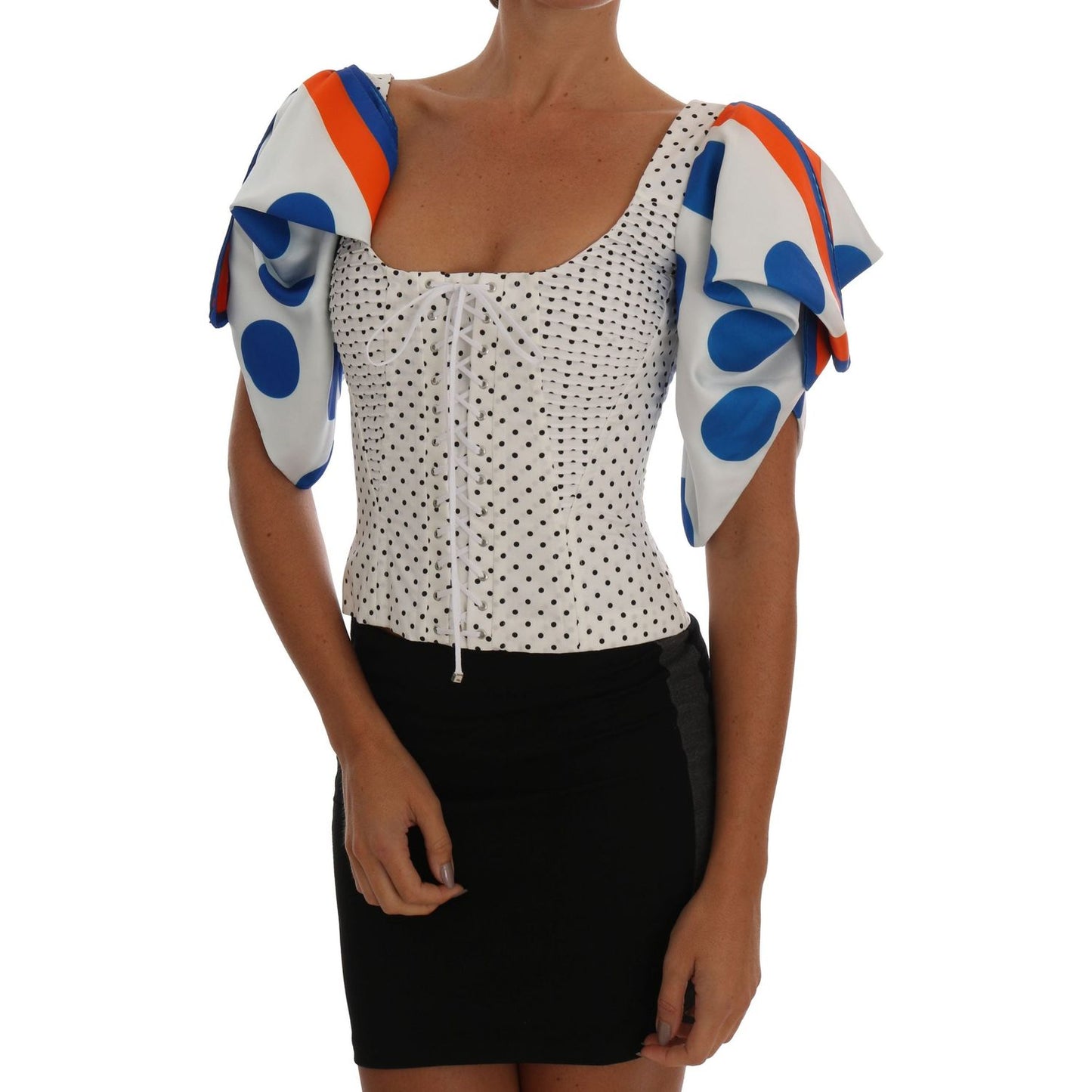 Dolce & Gabbana White Polka Silk Corset Bustier Top