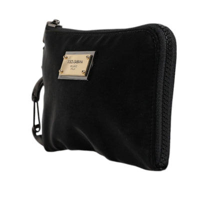 Dolce & Gabbana Black Nylon Logo Plaque Keyring Pouch Clutch Bag