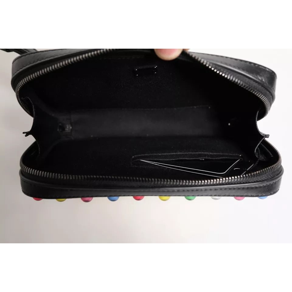Dolce & Gabbana Black Leather LED Logo Wrist Strap Clutch Bag