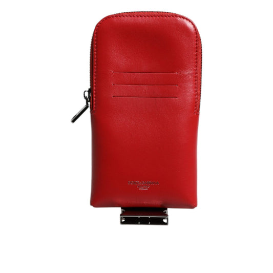 Dolce & Gabbana Red Leather Logo Zip Around Card Holder Wide Strap Wallet BAG4195