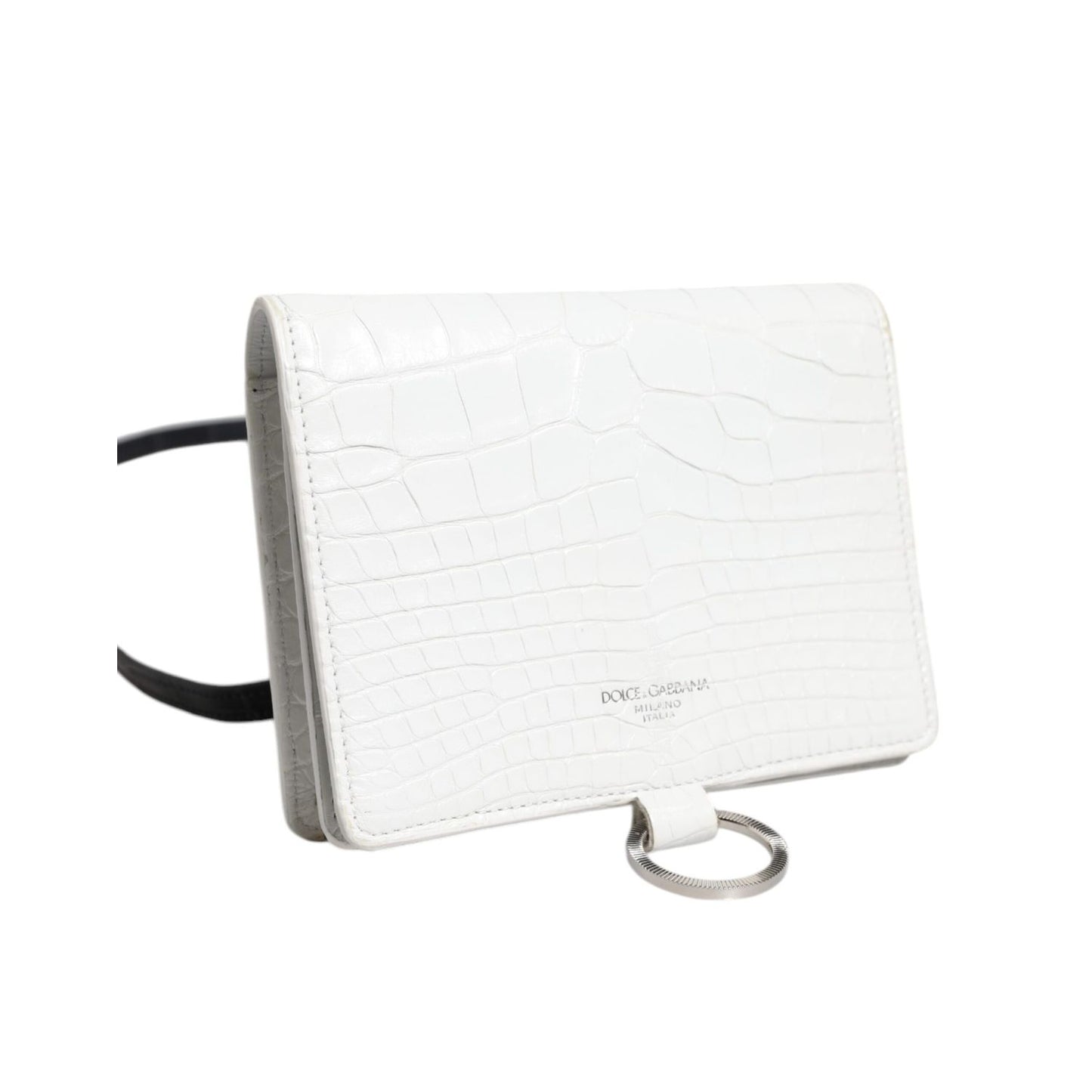 Dolce & Gabbana White Blue Leather Bifold Crossbody Sling Wallet